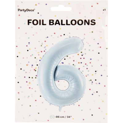 PartyDeco Fóliový balón Číslo 6 svetlomodrý 86cm
