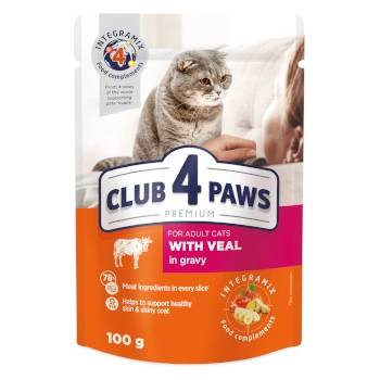 CLUB 4 PAWS Adult Cat Pouch Veal in Gravy - пауч за котки над 12 месеца с телешко в сос - 100гр