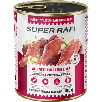 Dolina Noteci Супер Рафи с телешко и заешко черен дроб за кучета, 800 г