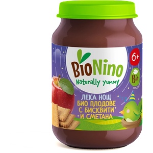 BioNino Лека нощ БИО плодове с бисквити и сметана 6м+ 190 г