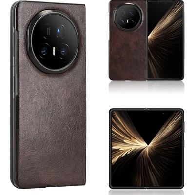 Vintages plastové pouzdro s umělou kůží na Honor Magic V5 - hnědé