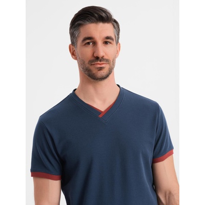 Ombre Clothing Мъжка тениска с контрастни вложки и деколте - тъмно синьо V1 OM-TSCT-0198 Ombre Clothing Ombre Clothing | Sin | МЪЖЕ | S