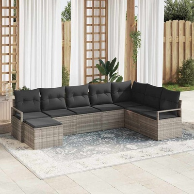 vidaXL Комплект дивани с възглавница 8 pcs Светлосиво полиратан (3346502)