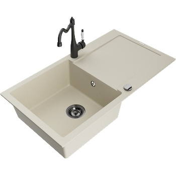 Mexen Leo гранитна мивка с 1 отделение и отцедник и кухненски смесител Carla, бежов - 6501-69-670700-70 (6501-69-670700-70)