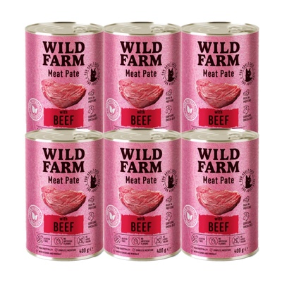 WILD FARM Пастет с говеждо месо 6x400 г - безглутенова храна за котки