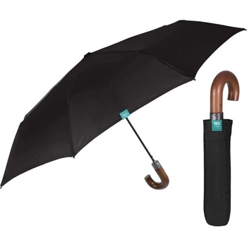 PERLETTI Чадър Perletti 58/8 Automatic 3 Sect Black + Wooden Curved Handle umbrella - Green (Multicolor)