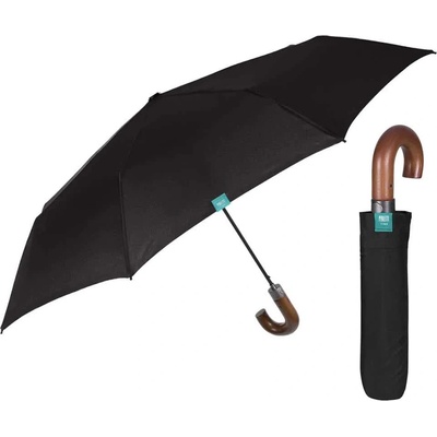PERLETTI Чадър Perletti 58/8 Automatic 3 Sect Black + Wooden Curved Handle umbrella - Green (Multicolor)