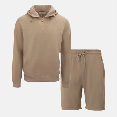 Firetrap Мъжки екип Firetrap Hood Shirt and short Set Mens - Khaki