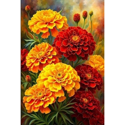 Norimpex diamantové maľovanie 40 x 30 cm Červené a žlté kvety aksamietnice