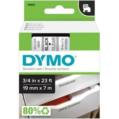 páska do štítkovača DYMO D1 45800 Farba pásky: priehľadná Farba písma:čierna 19 mm 7 m