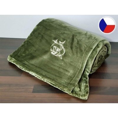 Sleep-well Deka mikroflanel KHAKI výšivka PRO RYBÁŘE ŠTIKA 150x200