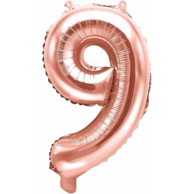 PartyDeco Fóliový balón číslo 9, 35cm rose zlatý