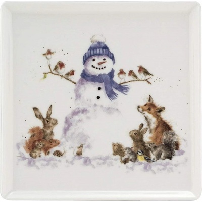 Vánoční porcelánový talíř Wrendale Designs "Gathered All Around", 18 cm - Sněhulák