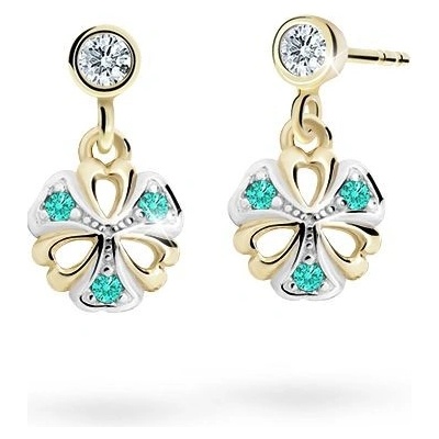 Danfil dětské náušnice kytičky C2230 ze žlutého zlata s kamínky Mint Green zapínání balónek