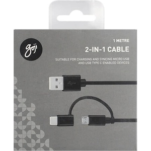 Goji Универсален кабел с MicroUSB и USB-C конектори (100 см) (черен) - Goji 2-in-1 microUSB to USB-C Cable (GOJ2IN1TYPEC1MCABBLABLACK)