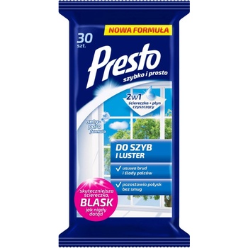 PRESTO CLEAN vlhčené utierky - SKLENENÉ POVRCHY 30 ks