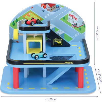 Marionette Wooden Toys hračky garážová súprava 2 autíčka modrá