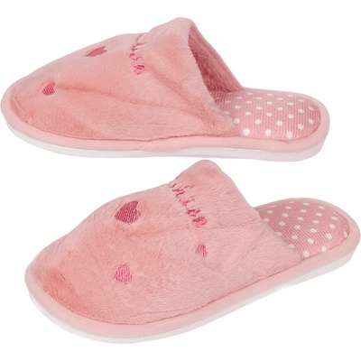 Дамски пантофи в цвят пудра със сърца и точки