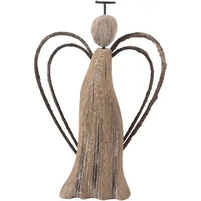 Hnědá dekorace dřevěná figurka anděl Angel Rustic L 14*4*26 cm Clayre & Eef