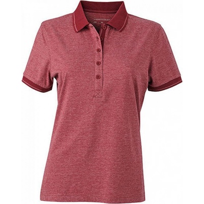 James & Nicholson dámská slim-fit polokošile s kontrastními lemy červená vínová melange červená vínová