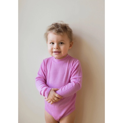 Merino body pre deti s tencelom s dlhým rukávom ružové Begonia SAFA
