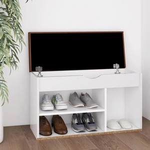 vidaXL Пейка за обувки с възглавница, бяла, 80x30x47 см, ПДЧ (326759)