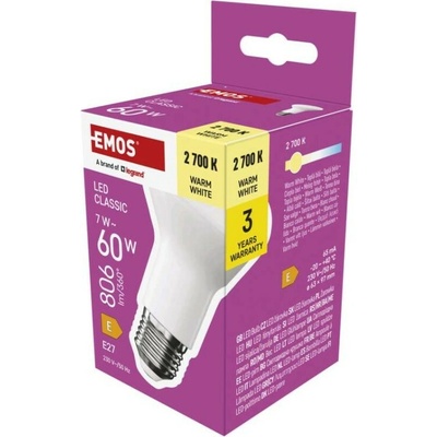 Emos LED žiarovka Classic R63 E27 7 W 60 W 806 lm Teplá biela ZQ7E41