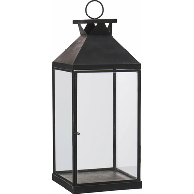 Ib Laursen Kovová lucerna Flat Chimney 31,5 cm, černá barva, sklo, kov