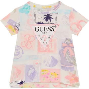 GUESS Многоцветна асиметрична тениска с розово лого за мини момиче Guess