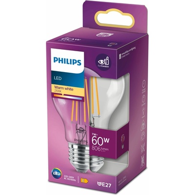 Philips 8718699777579 LED žiarovka 1x7W E27 806lm 2700K teplá biela, číra, Eyecomfort