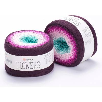 Yarn Art příze Flowers 301 tyrkysová, světle růžová, temně fialová