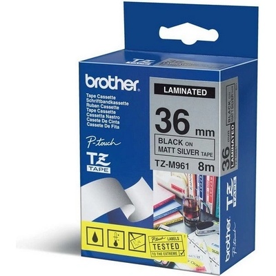 Páska Brother 36mm TZEM961, čierna na matnú striebornú metalickú