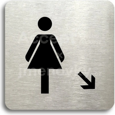 ACCEPT Piktogram WC ženy vpravo dolů - stříbrná tabulka - černý tisk bez rámečku