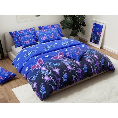 Textilomanie bavlna obliečky VIOLET BUTTERFLY tmavomodré 70x90 140x200