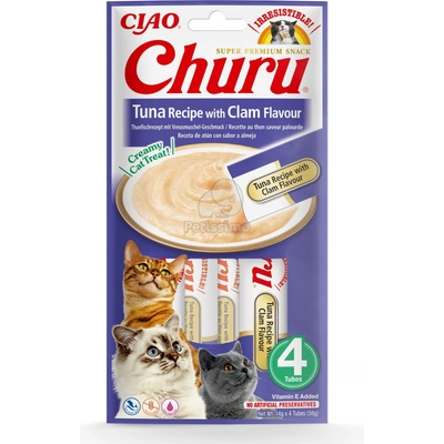 INABA Cat Ciao Churu кремообразна храна за котки - риба тон, миди 4 x 14 г