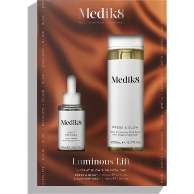 Medik8 Luminous Lift Medik8 Press & Glow exfoliačné čistiace tonikum 200 ml + Medik8 Liquid Peptides protivráskové sérum 30 ml