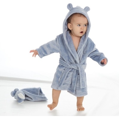 Dětský župánek s kapucí ocelově modrý se sloníkem