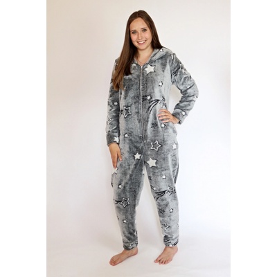 L & L dámský overal teplý soft 9151 hvězdičky šedý – Zboží Dáma
