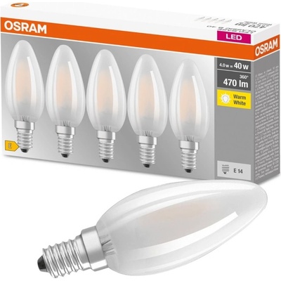 Osram 5PAK LED žiarovka E14 B35 4W = 40W 470lm 2700K Warm 300° Filament