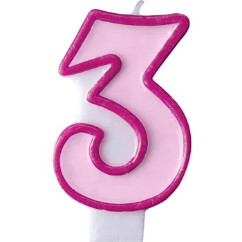 Image 1 of PartyDeco Свещ за рожден ден с число 3 (розова)