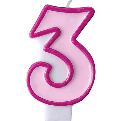 PartyDeco Свещ за рожден ден с число 3 (розова)