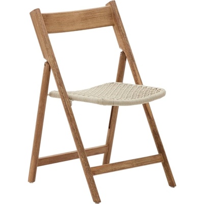 Kave Home Dandara s bílým výpletem Dřevěná zahradní skládací židle