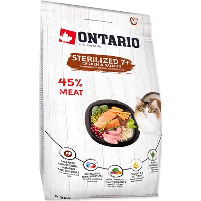 Ontario Cat Fresh Meat Sterilized 7 + Chicken & Salmon 2 kg – Hledejceny.cz