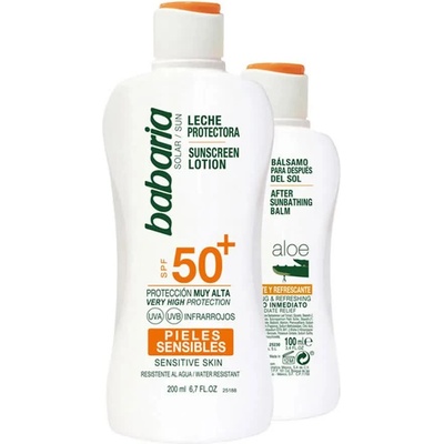 Babaria Sunscreen Lotion SPF50+ 200ml+After Sun Aloe 100ml - White