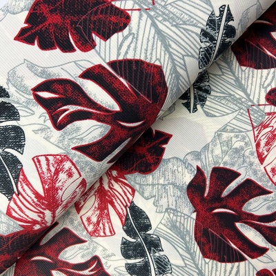 Dekorační látka Monstera bordo - šířka 145 cm, metráž