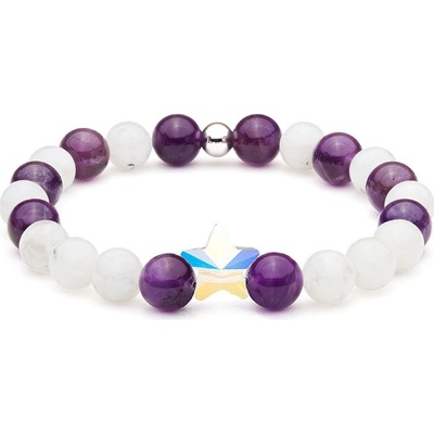 BudNej minerální hvězda Swarovski z měsíčního kamene a ametystu MN1124