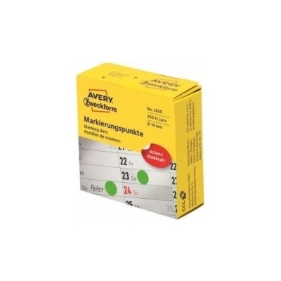 Etikety kruhové 19mm Avery zelené v dispenzore