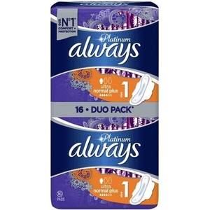 Always Дамски превръзки с крилца Always Platinum - Normal Duo, 16 броя