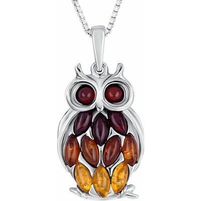 Eppi Strieborný jantárový prívesok v tvare sovy Hibou P48481