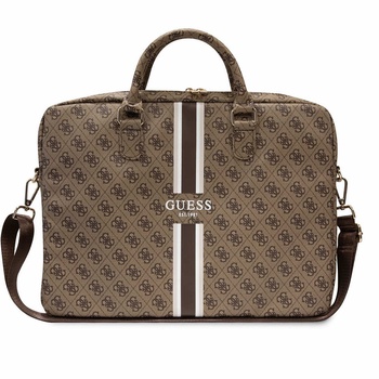 Image 1 of GUESS PU 4G Printed Stripes Laptop Bag 16 - луксозна дизайнерска чанта с дръжки и презрамка за преносими компютри до 16 инча (кафяв)